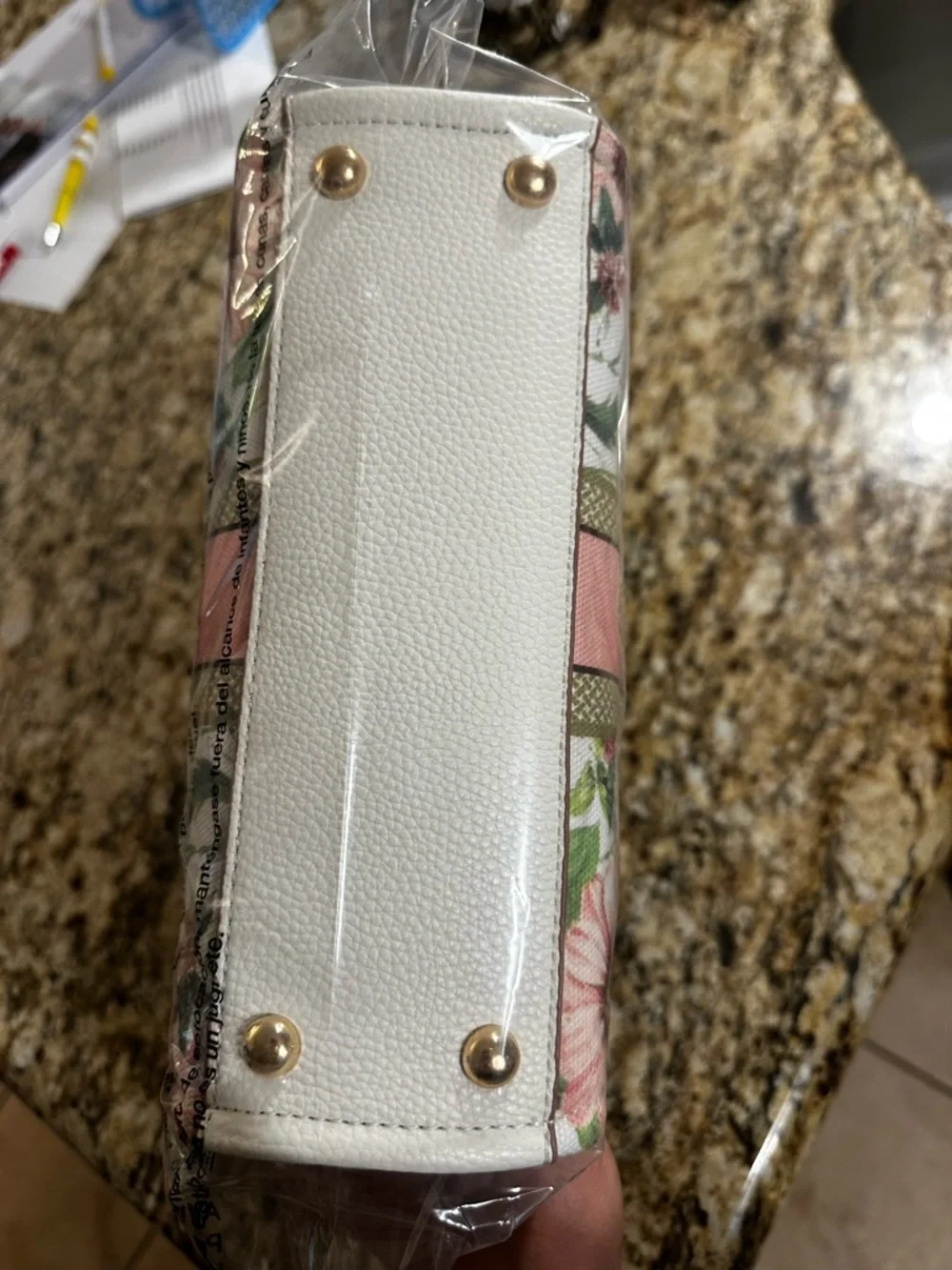 Nanette Lepore White Floral Satchel with Pink and Green Stripe - Picture 7 of 15